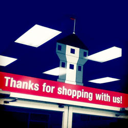 A photo of our Thanks for Shopping! sign.
