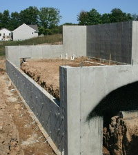 A new home foundation built with wooden forms.
